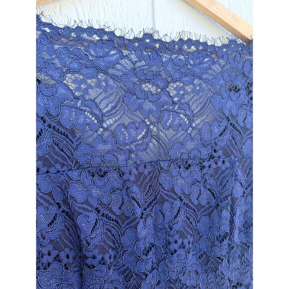 WORTH New York dark navy blue lace 3/4 sleeve knee length cocktail formal dress - Picture 3 of 8